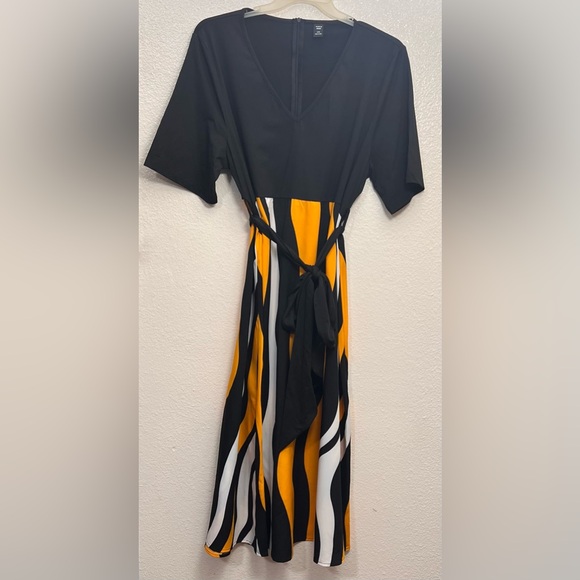 NWOT Clasi Striped Self Tie A-Line Dress size 20 Yellow/Black/White - Picture 5 of 7